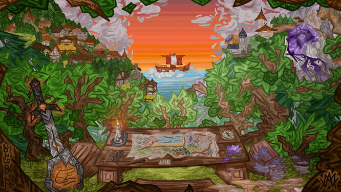 This is a digital drawing of a city from my book which was originally made to be the background of my carrd.