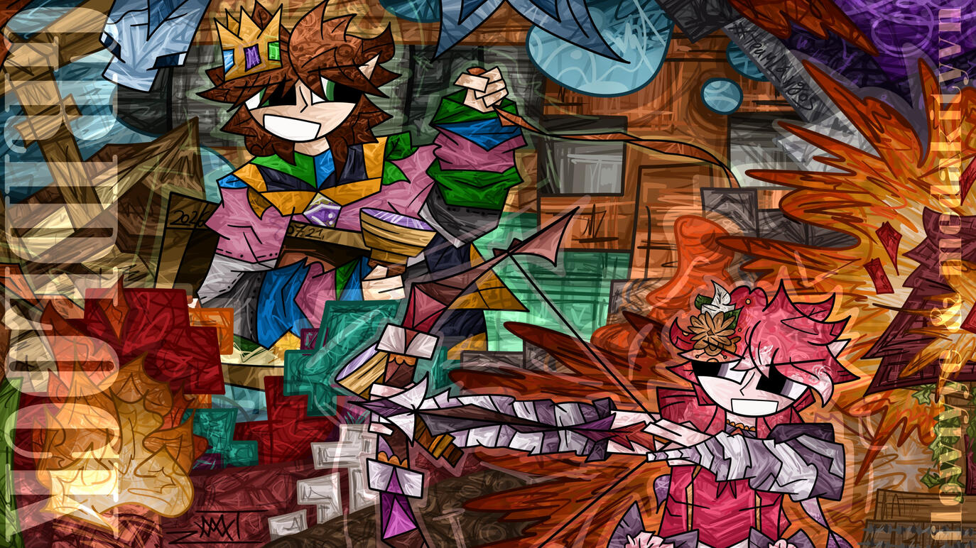 This is a digital drawing of my friend flowiyye and I that I made to celebrate our performance in Gridlock