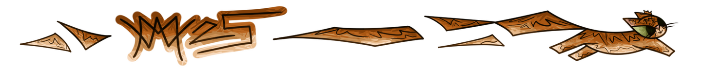 This is a digital drawing of my cat running across the page, her tail being long and in smaller parts, having M25 in the middle of the parts